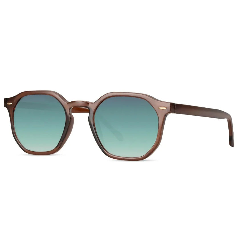 Gafas de sol marrón para hombre con lentes verde degradado vista lateral