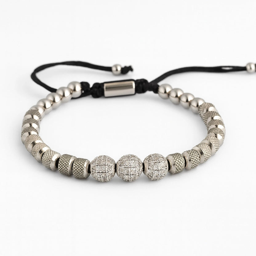 Pulsera para hombre en acero inoxidable con piedras de circonia cúbica  plateado