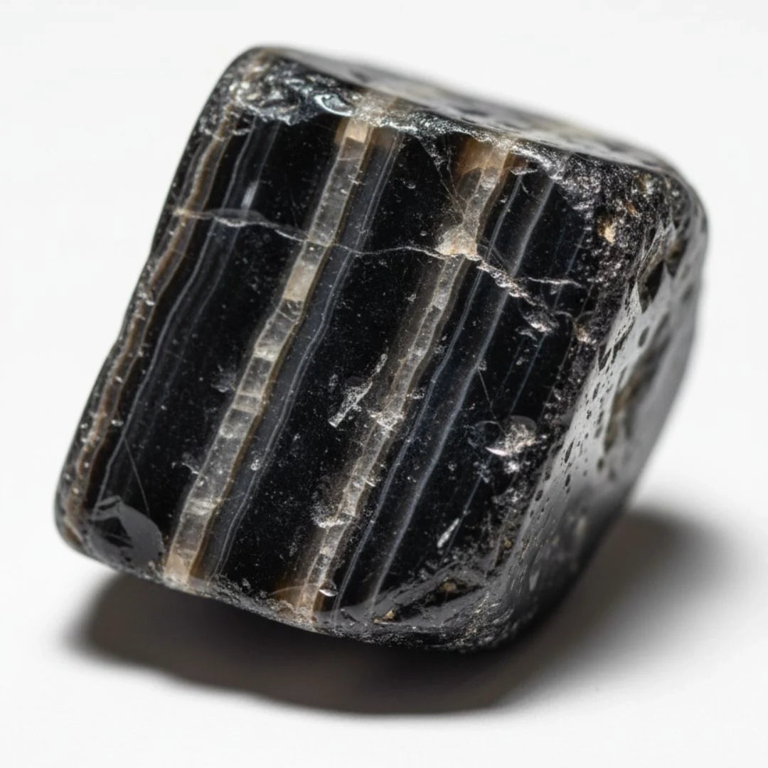 Piedra ónix sin tratar en fondo blanco, para ver diferencias entre una real y una falsa