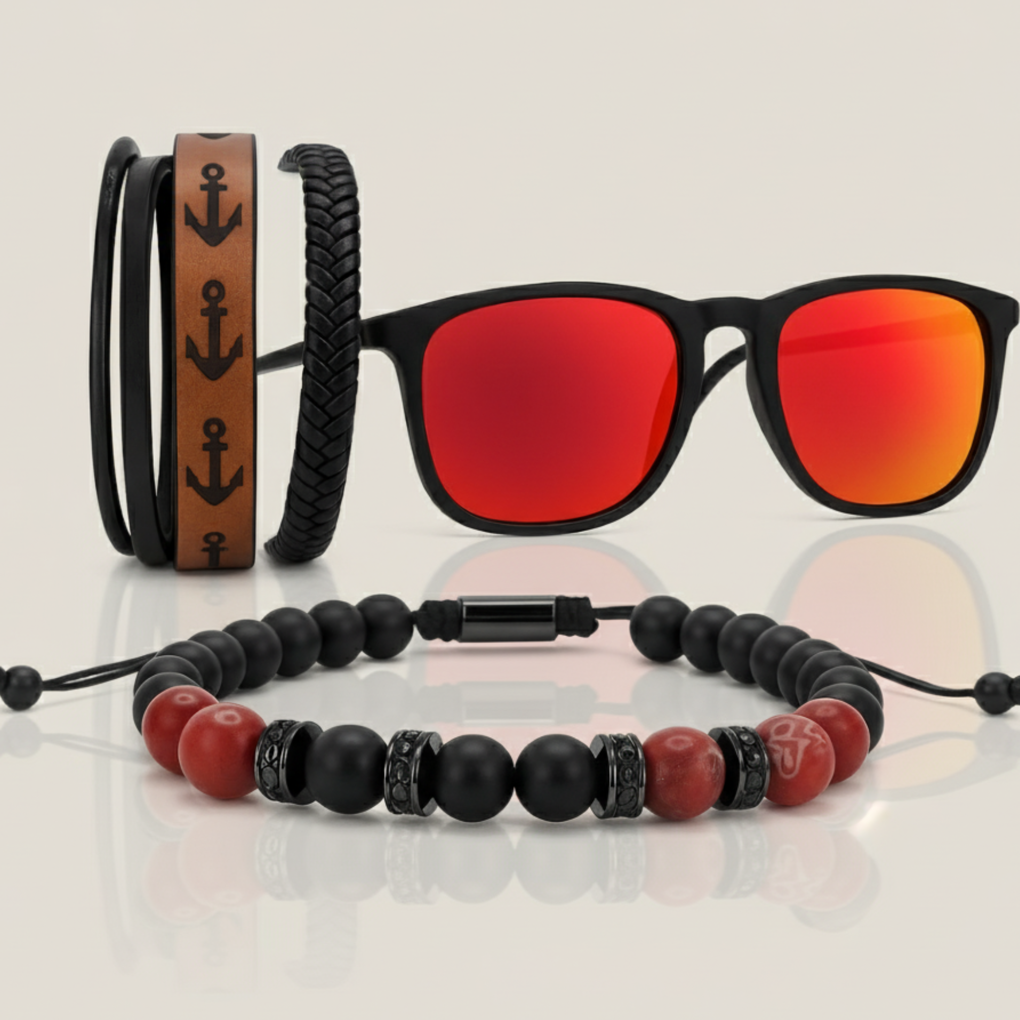 Combo para hombres, billetera, cuero trenzado, pulsera piedra natural, barranquilla