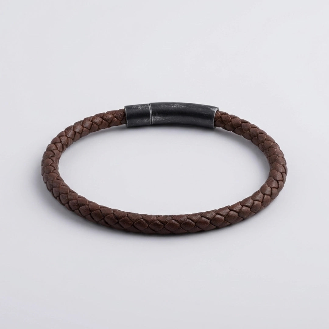 Pulsera de cuero natural 5 mm: Marrón oscuro