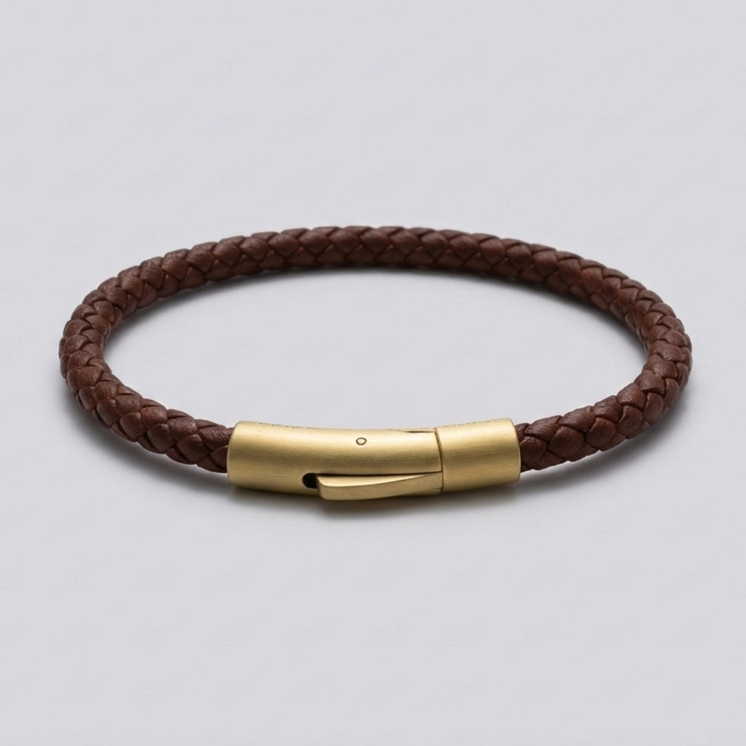 Pulsera de cuero natural 5 mm: Marrón oscuro