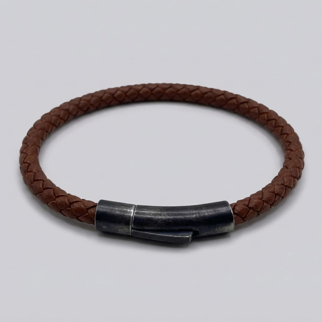 Pulsera de cuero natural 5 mm: Marrón oscuro