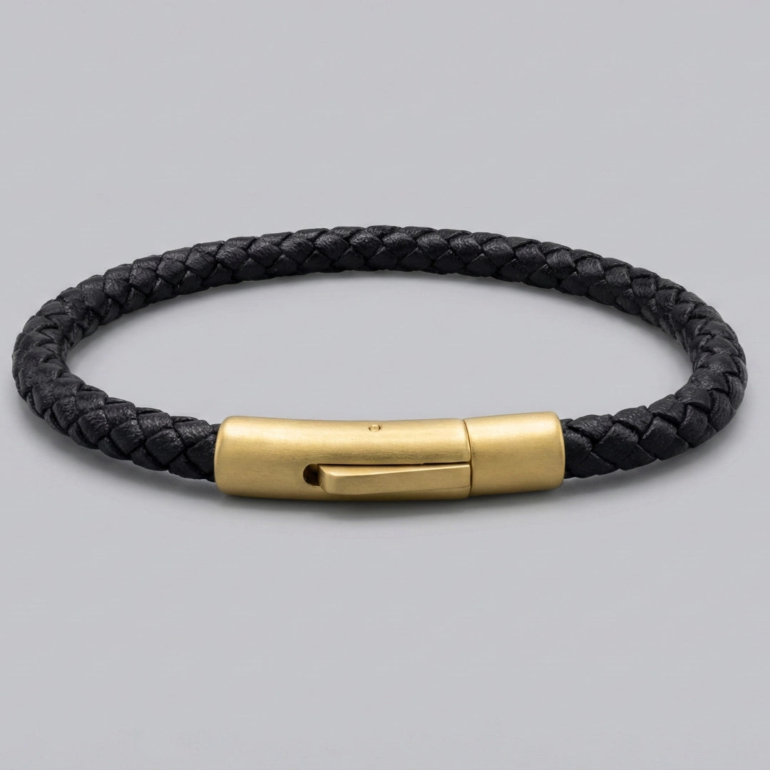 Pulsera de cuero natural 5 mm: Negro