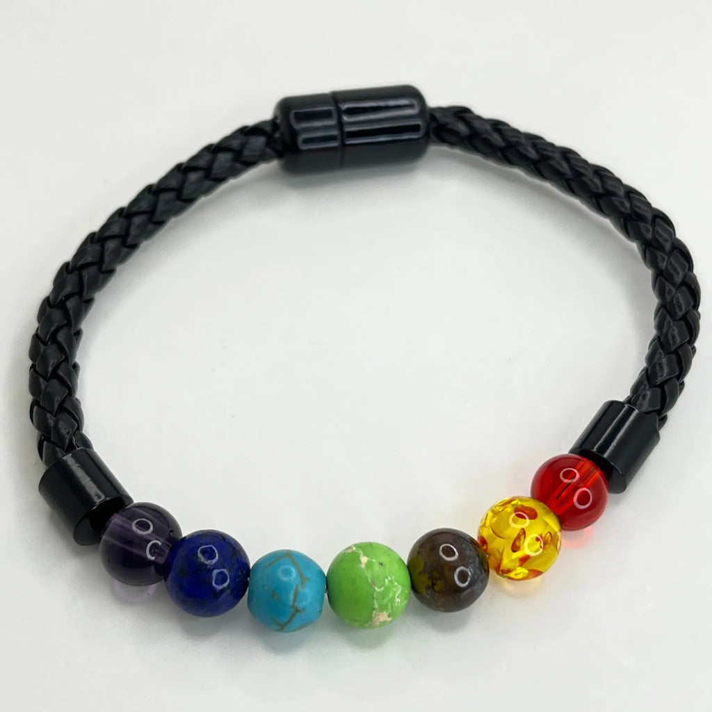 Pulsera de cuero 7 chakras  para hombre. 