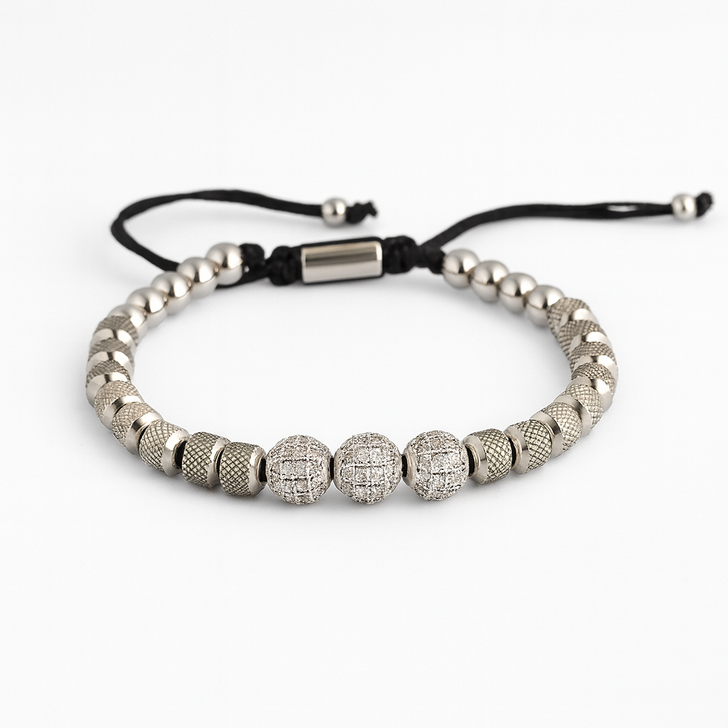 Pulsera de Acero Inoxidable con Piedras de Circonita para Hombre – Ajustable y Elegante