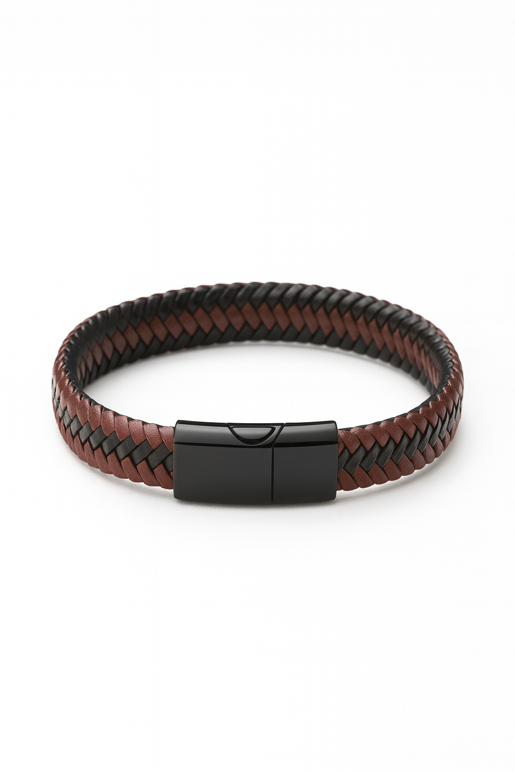 Pulsera de Cuero Trenzado Negro y Marrón para Hombre | Cierre Magnético y Diseño Elegante