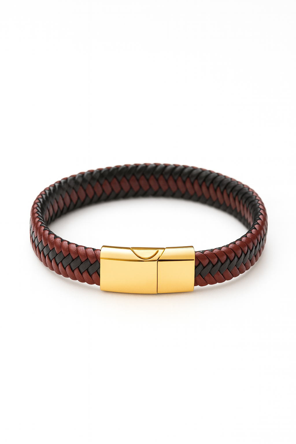Pulsera de Cuero Trenzado Negro y Marrón para Hombre | Cierre Magnético y Diseño Elegante