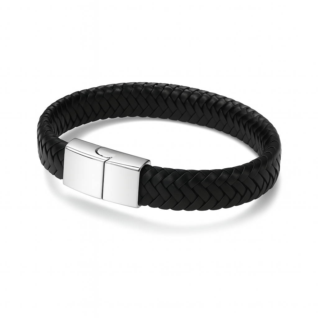 Pulsera de Cuero Trenzado Negro para Hombre – Elegante, Resistente y con Cierre Magnético