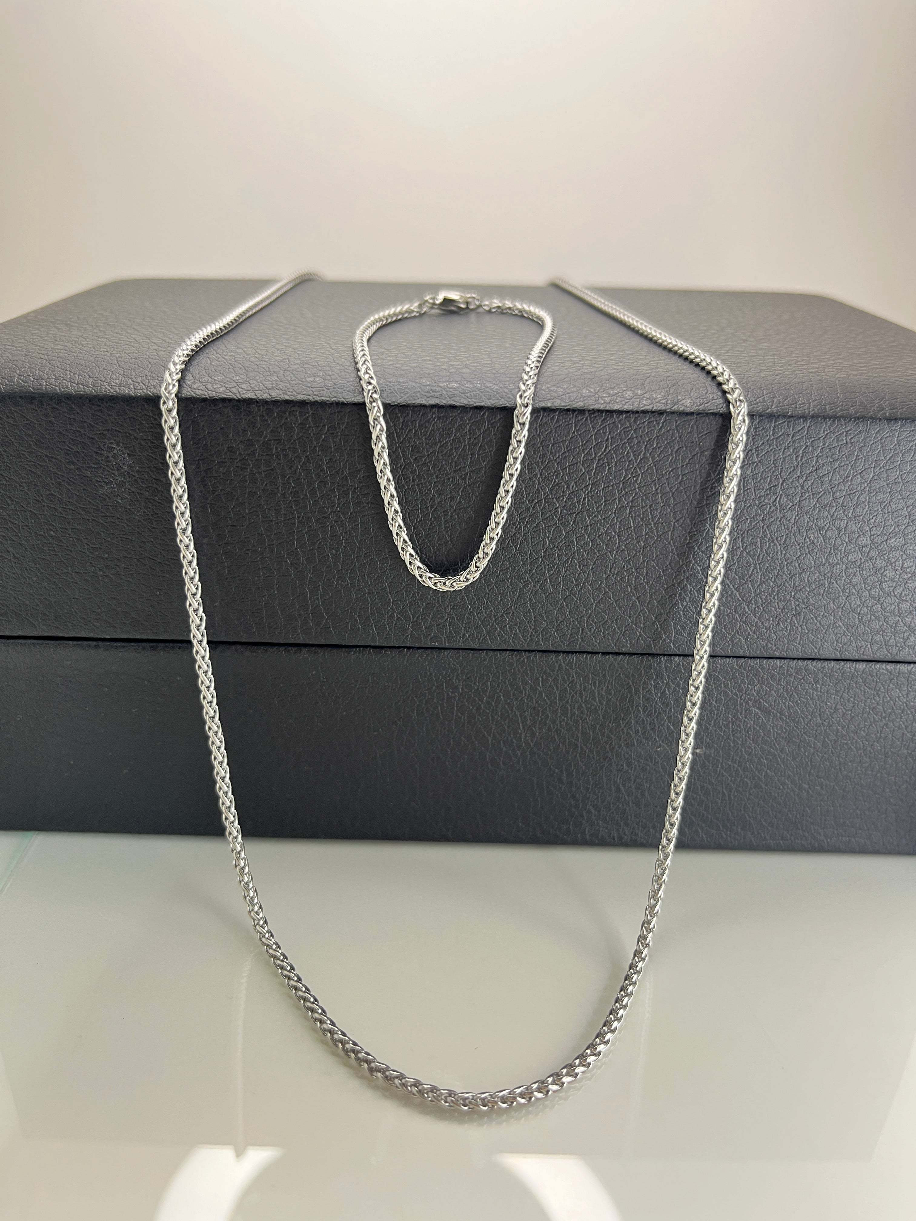 Combo Pulsera y Collar de Acero Inoxidable 316L Plateado para Hombre – Minimalista y Elegante