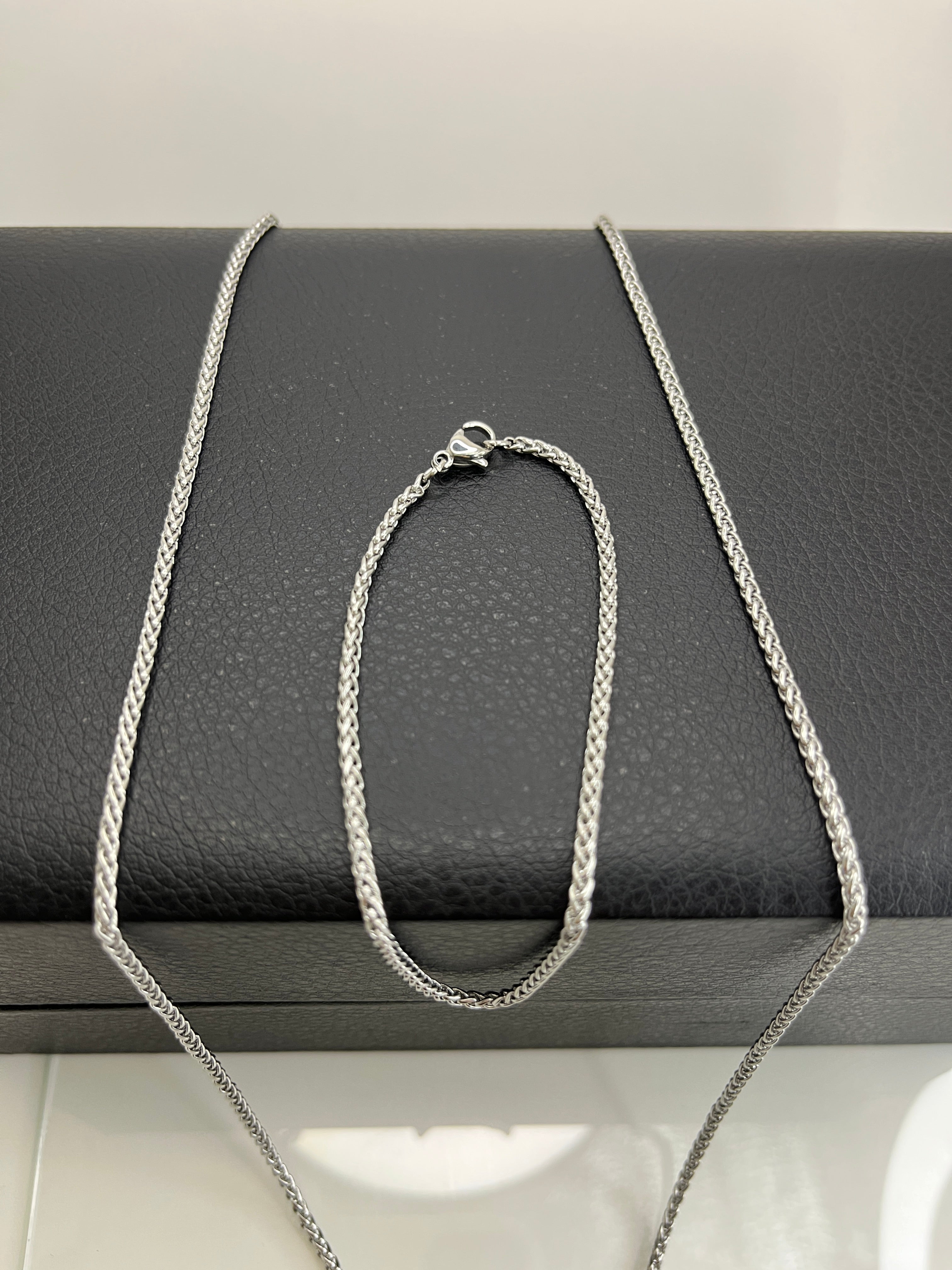 Combo Pulsera y Collar de Acero Inoxidable 316L Plateado para Hombre – Minimalista y Elegante