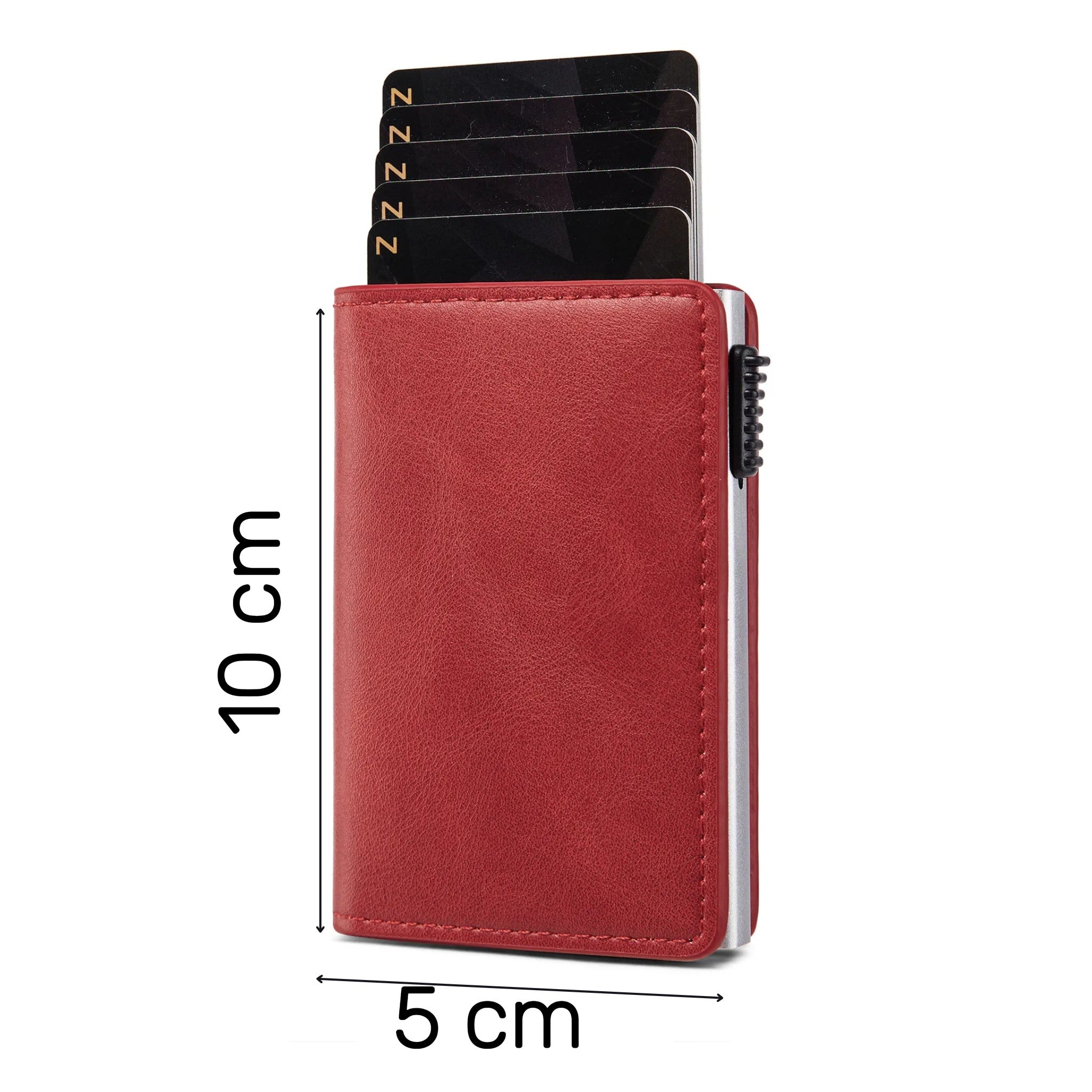 Cartera de Cuero Premium con Tarjetero Plegable en Acero Inoxidable y Botón Automático de Expulsión de Tarjetas RFID