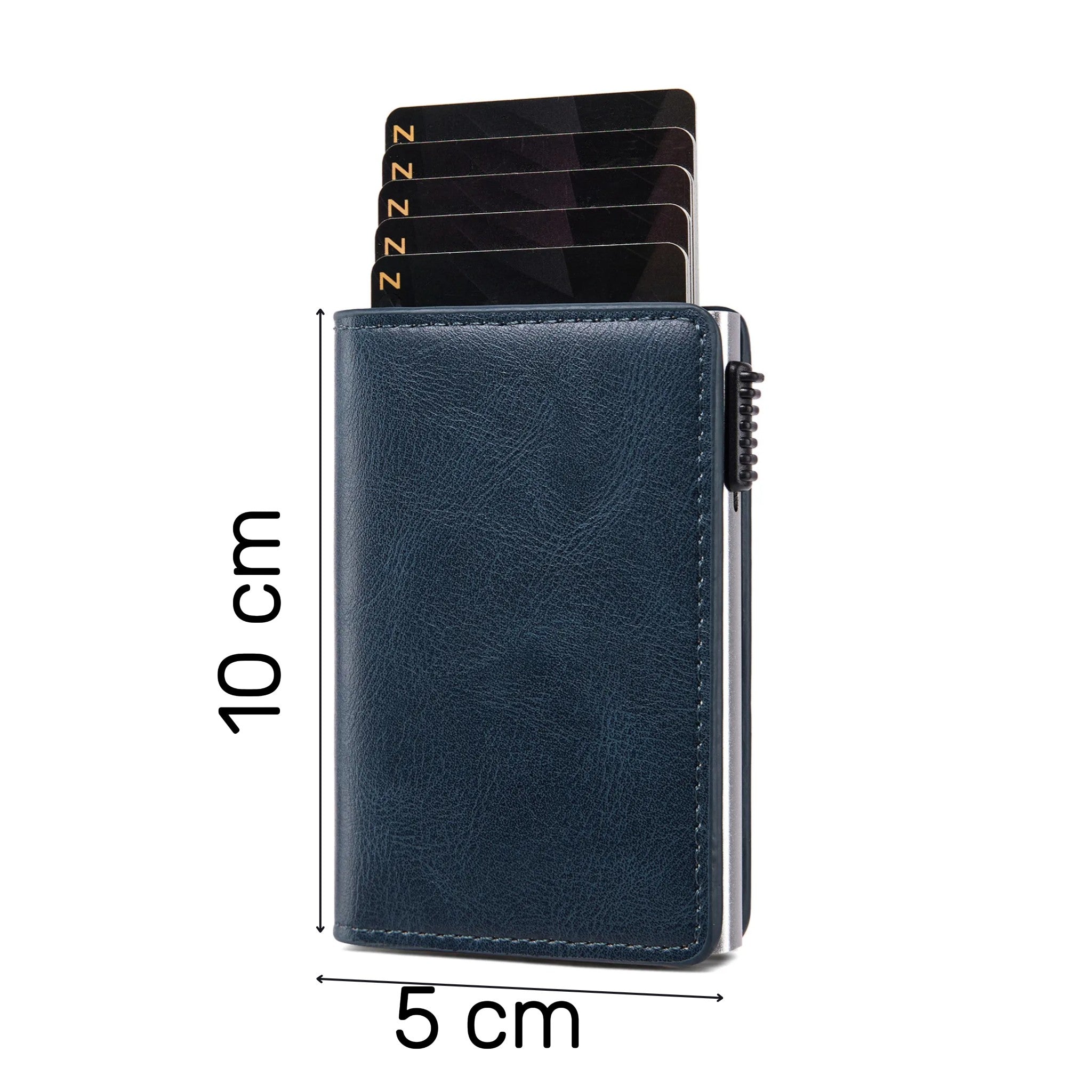 Cartera de Cuero Premium con Tarjetero Plegable en Acero Inoxidable y Botón Automático de Expulsión de Tarjetas RFID