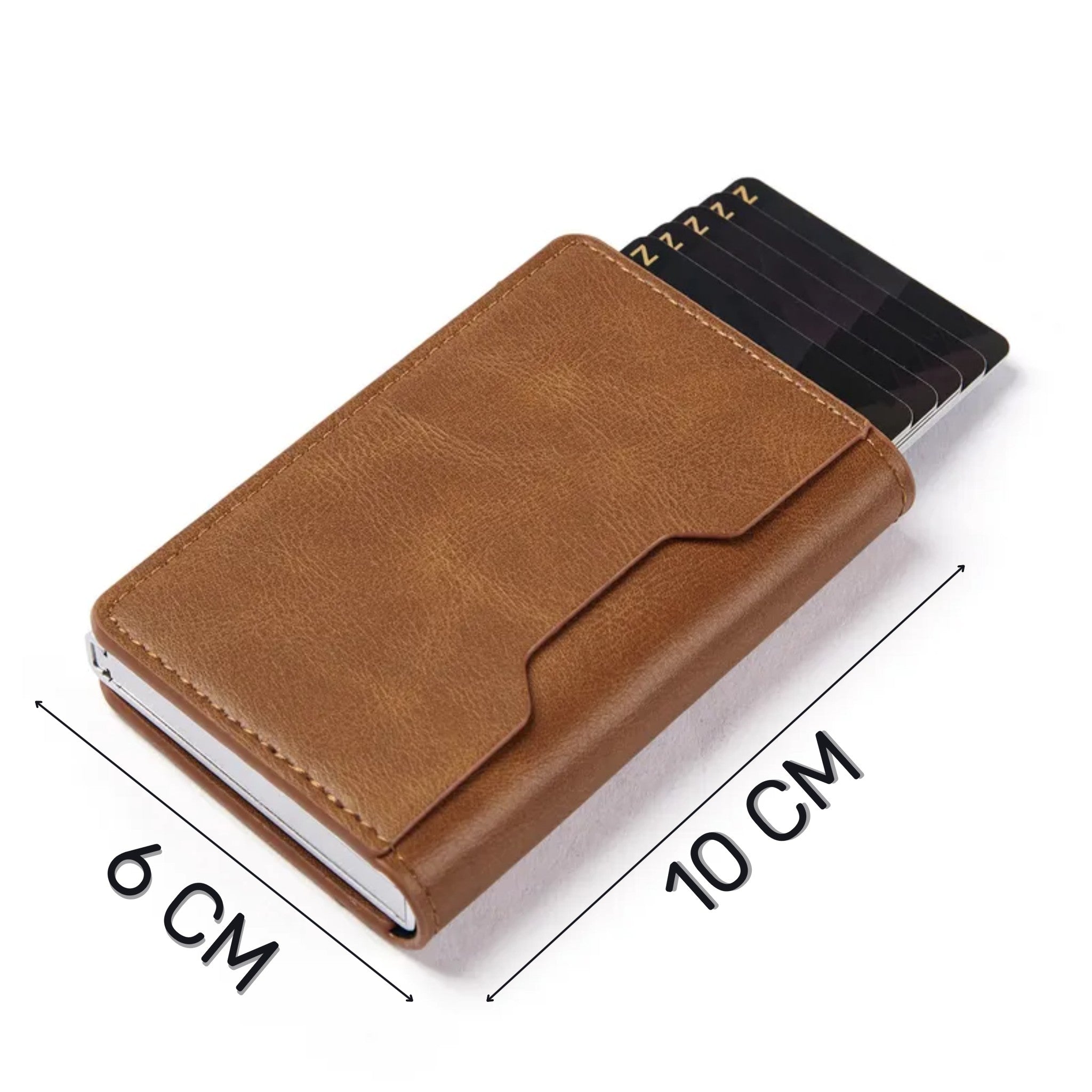 Cartera de Cuero Premium con Tarjetero Plegable en Acero Inoxidable y Botón Automático de Expulsión de Tarjetas RFID