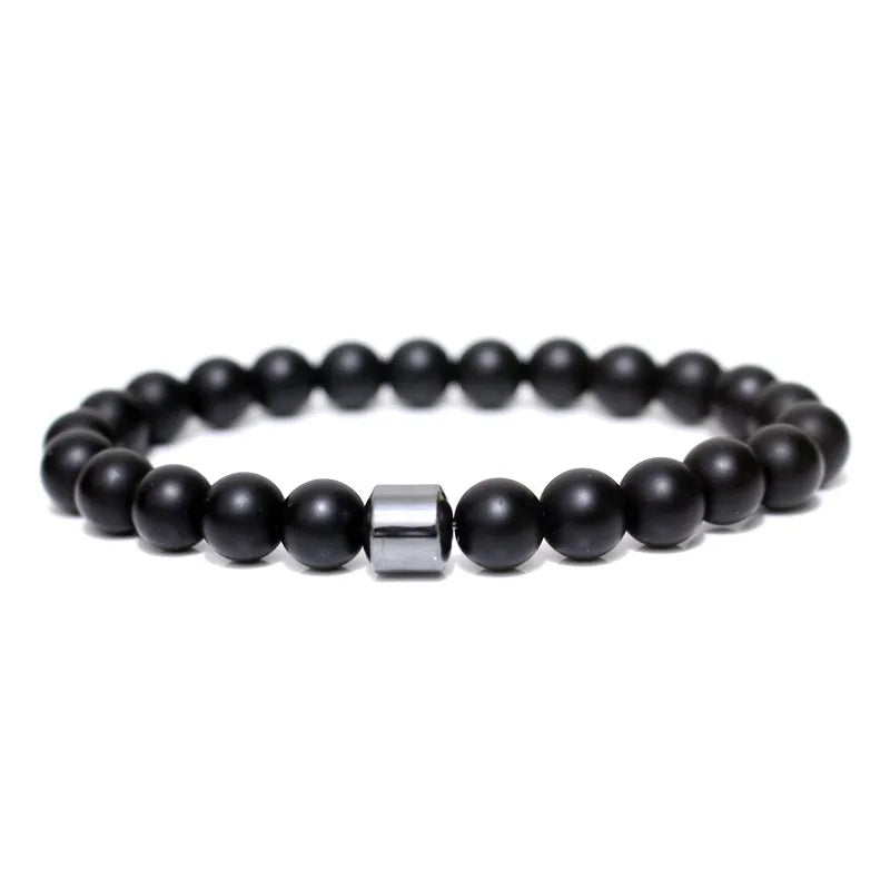 Pulsera de Turmalina, Ónix y Hematita para Hombre – Piedra Natural Negra