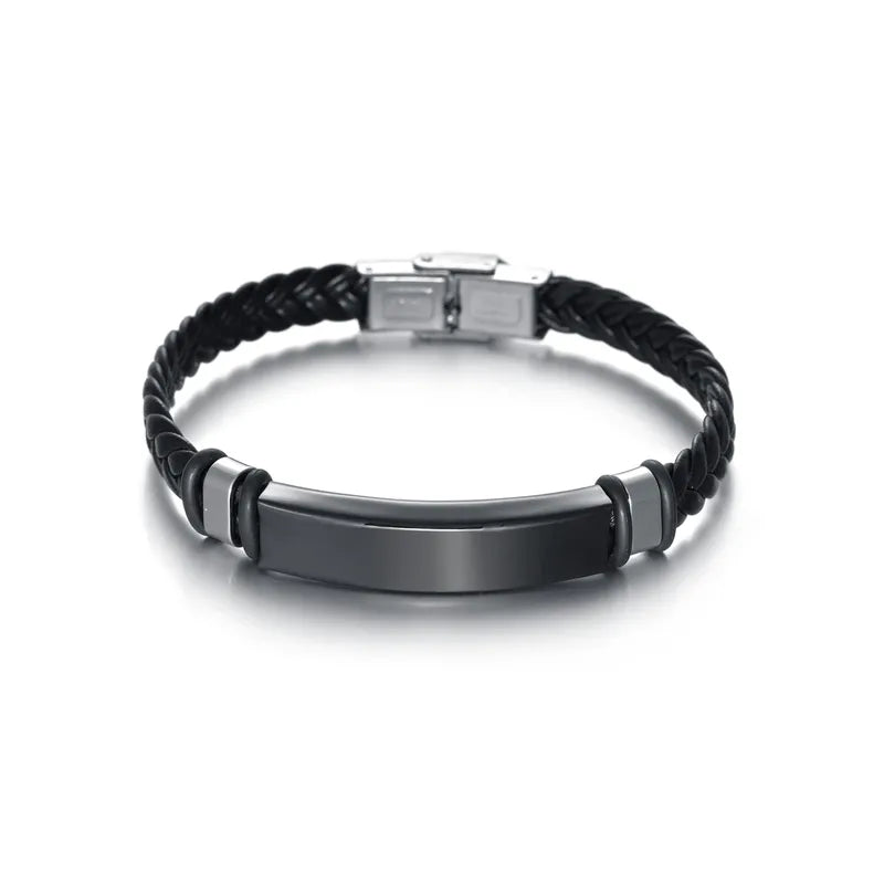 Pulsera de cuero con placa de acero inoxidable