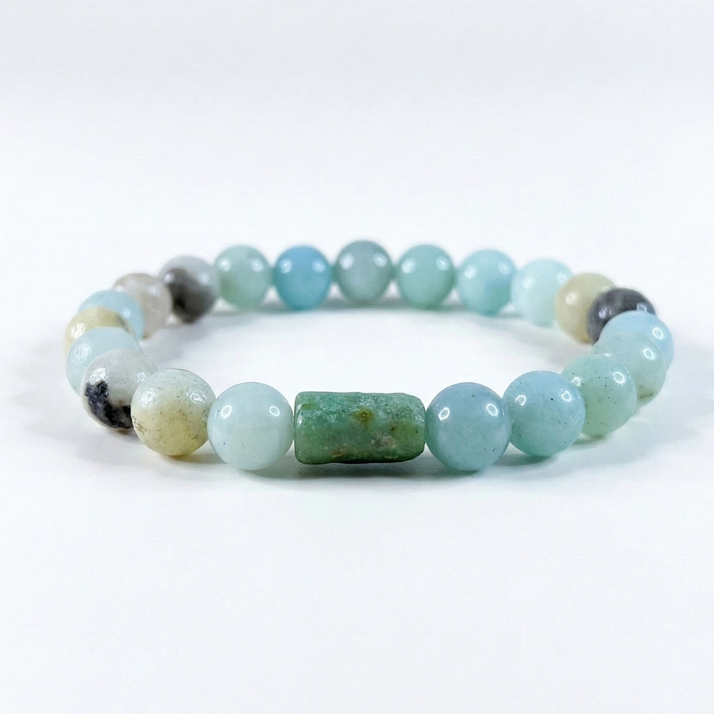 Pulsera hecha a mano con bolas de amazonita auténtica de 8mm y acabado brillante