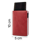 Billetera RFID de cuero color rojo para hombre con ranuras para tarjetas