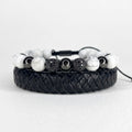 Set de 2 pulsera: Howlita y cuero trenzado negro