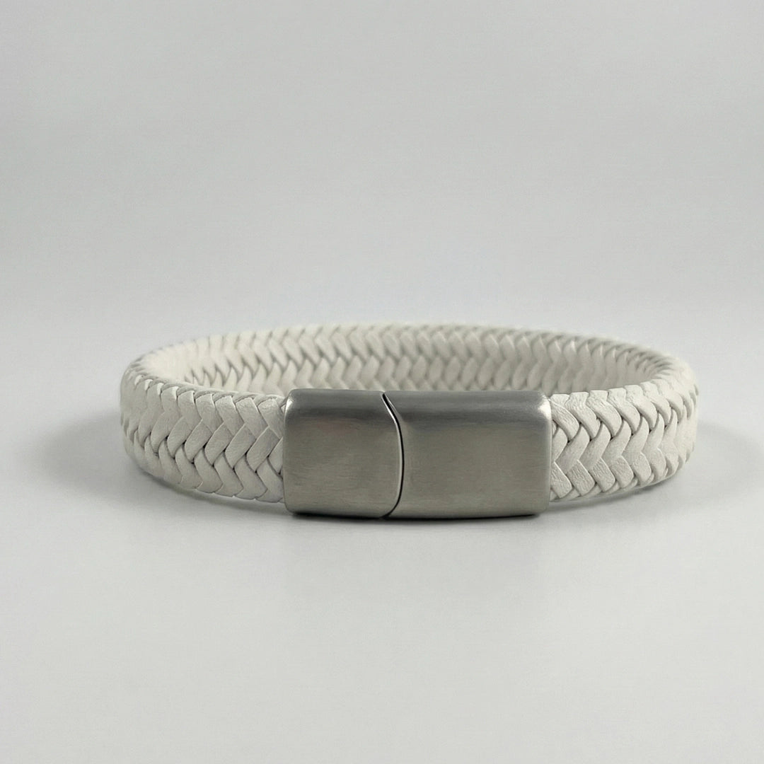 Pulsera de cuero genuino: Blanco frío