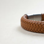 Grosor 12x6mm pulsera cuero trenzado café