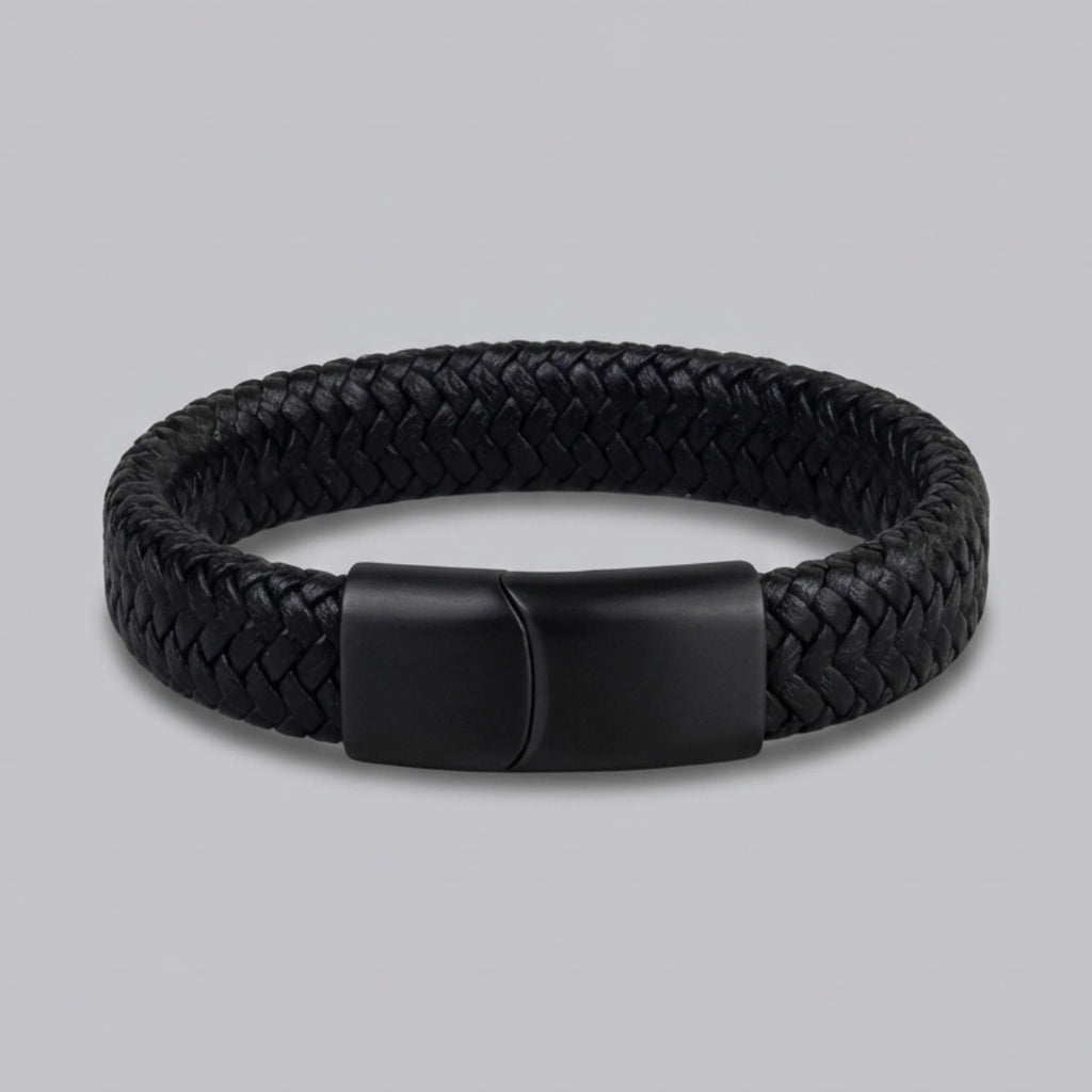 PULSERA CUERO trenzado: NEGRO