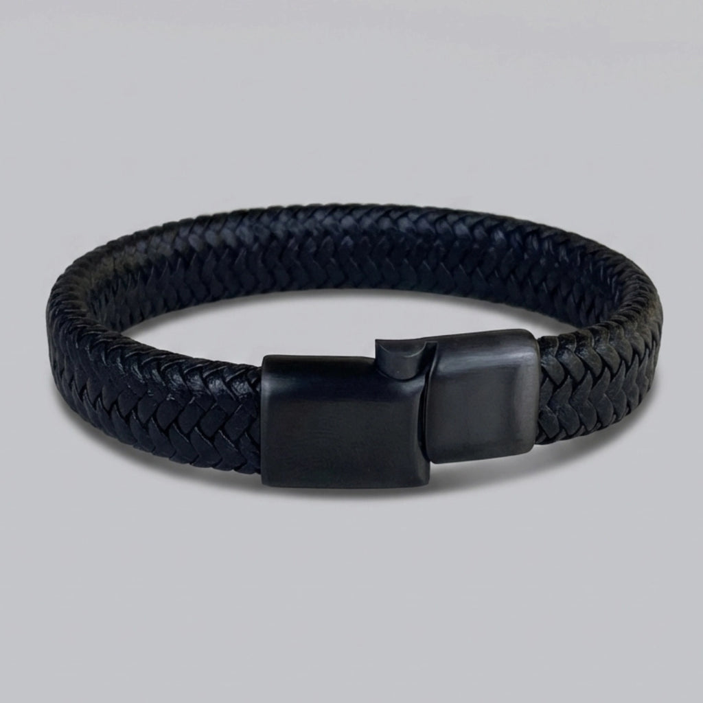 PULSERA CUERO trenzado: NEGRO
