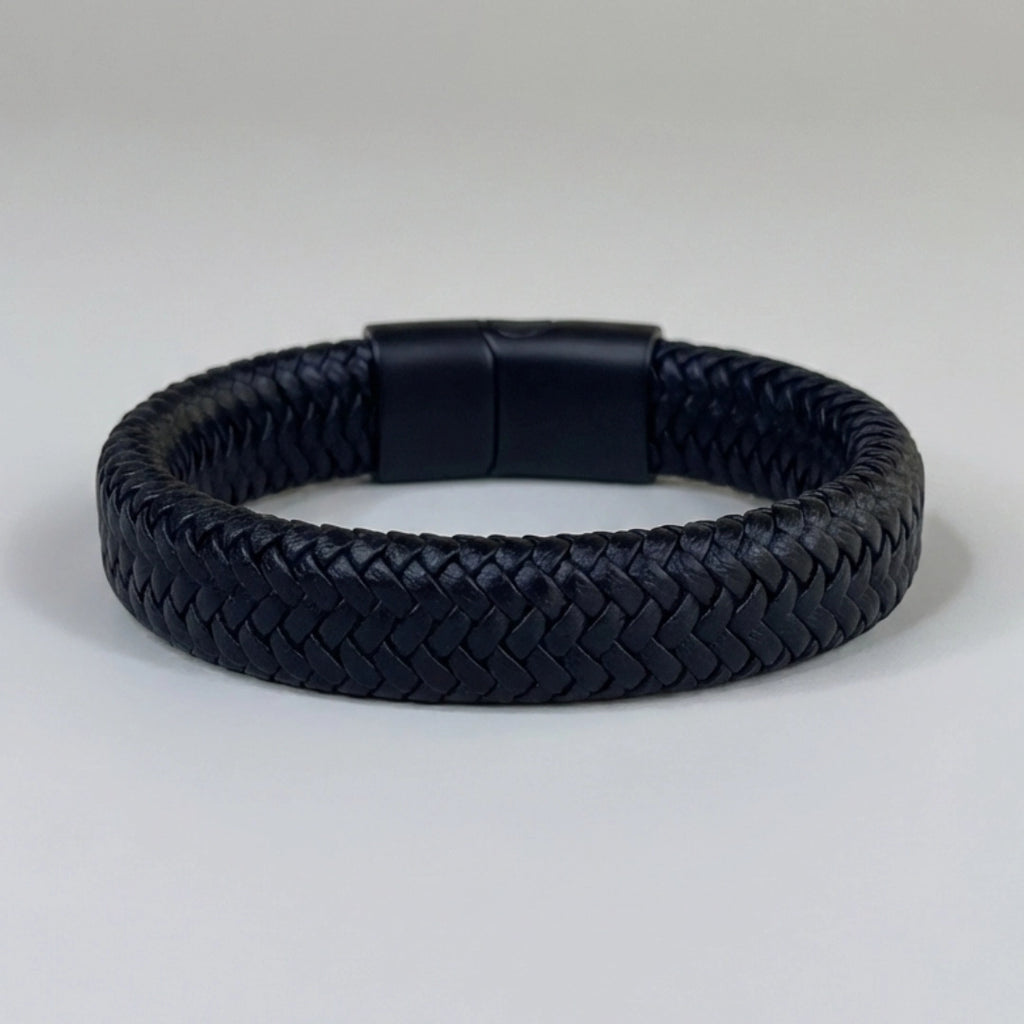 PULSERA CUERO trenzado: NEGRO