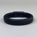 Pulsera de cuero trenzado negro 12x6mm para hombre - KRV