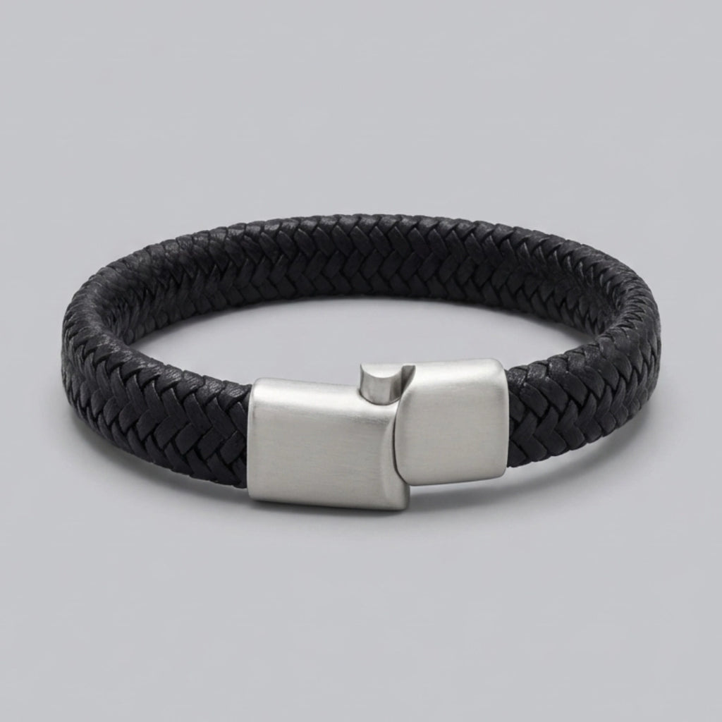 PULSERA CUERO trenzado: NEGRO