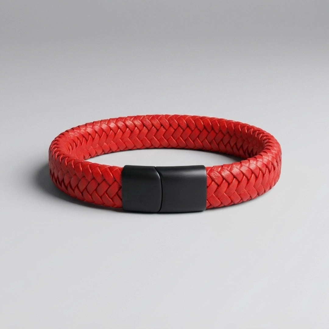 PULSERA CUERO GENUINO: ROJO