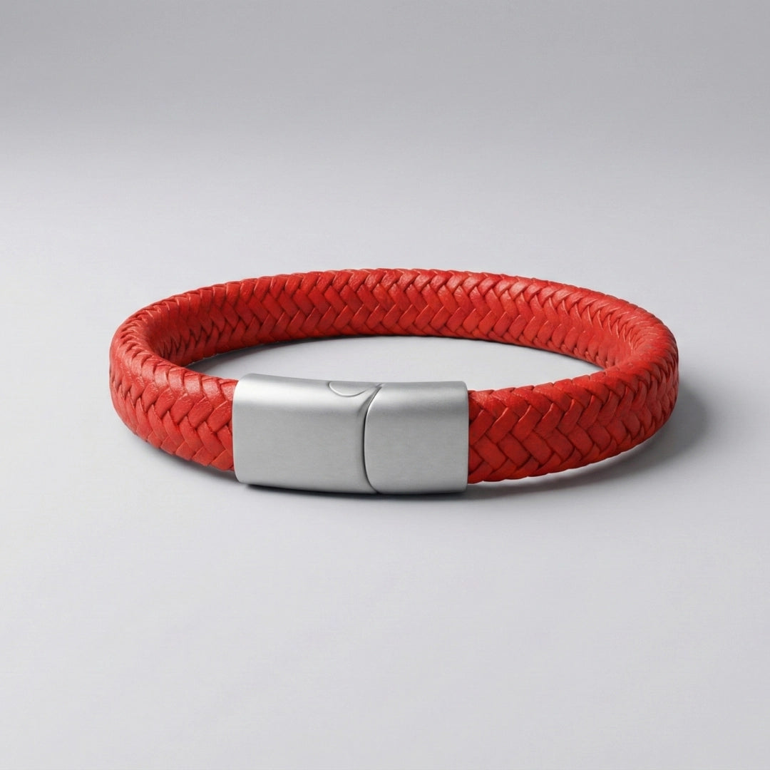 PULSERA CUERO GENUINO: ROJO