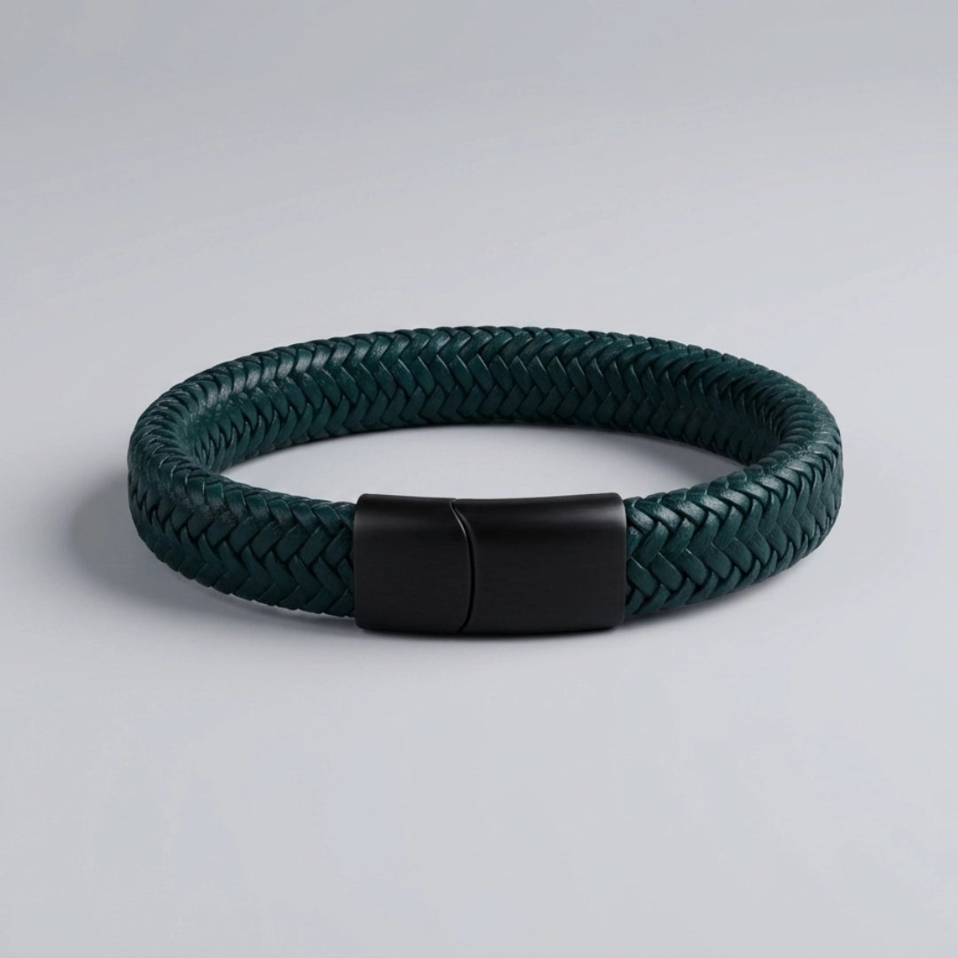 Pulsera de cuero genuino: VERDE Oscuro