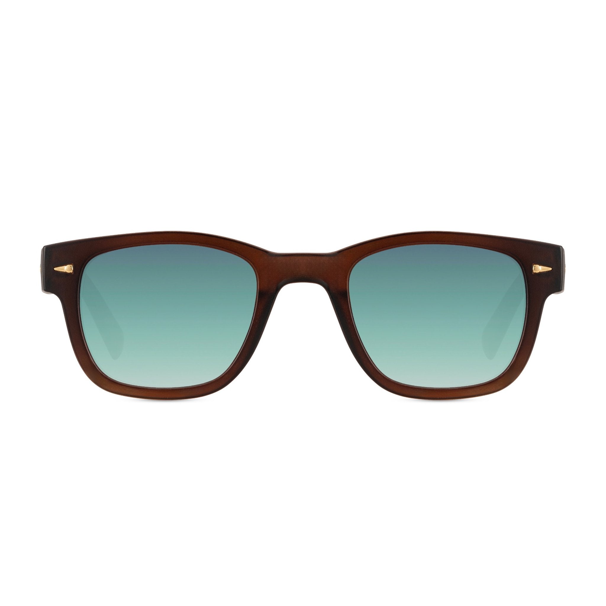 Gafas de sol marrón con lentes verdes y protección UV 100%, montura reciclada
