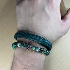 Set de 2 pulsera: Jaspe africano y cuero genuino Verde