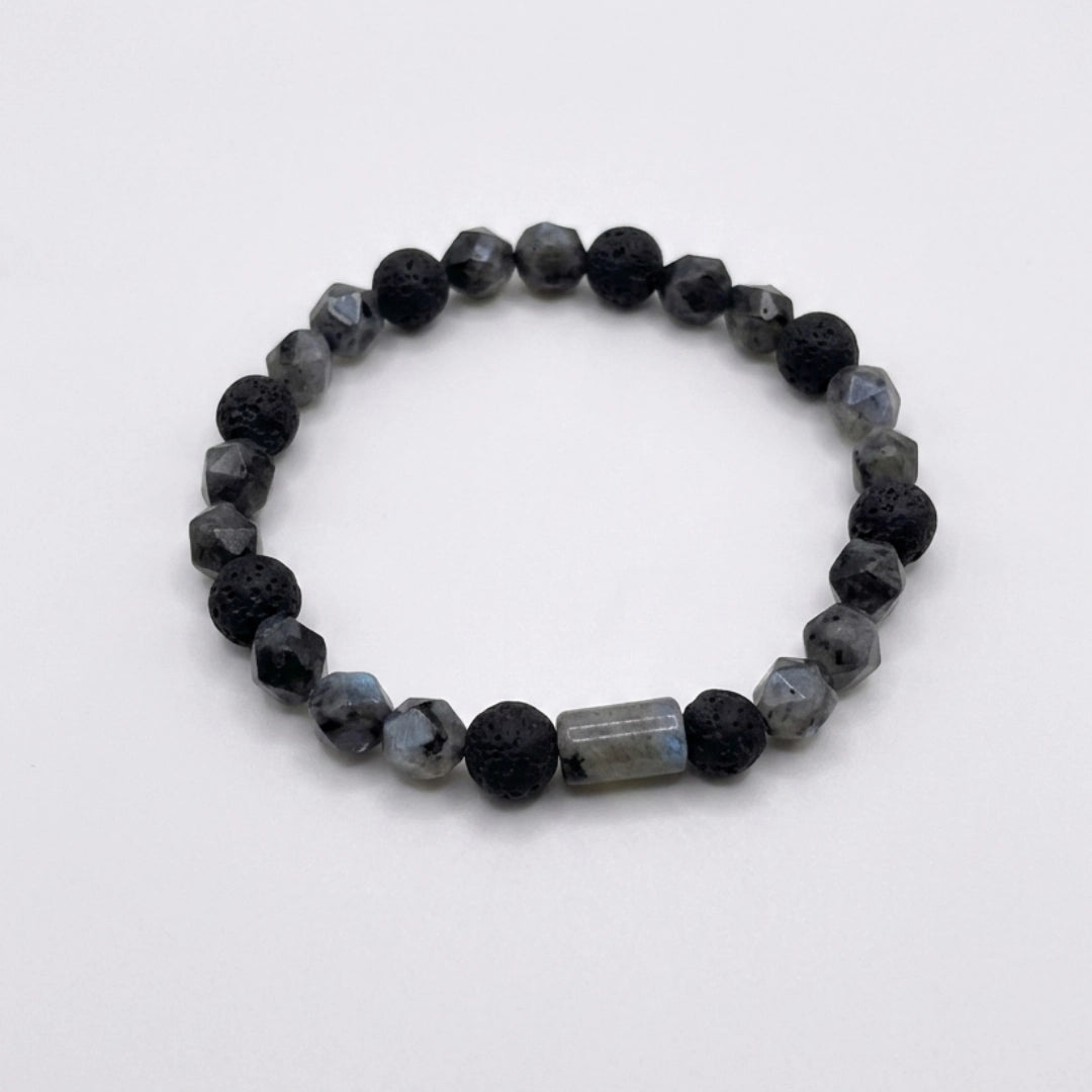 Pulsera Eclipse KRV.CO labradorita y piedra volcánica natural