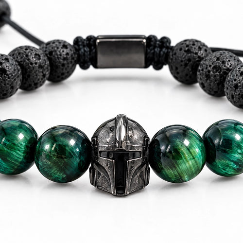 Pulsera The Mandalorian — Volcánica y Ojo tigre verde