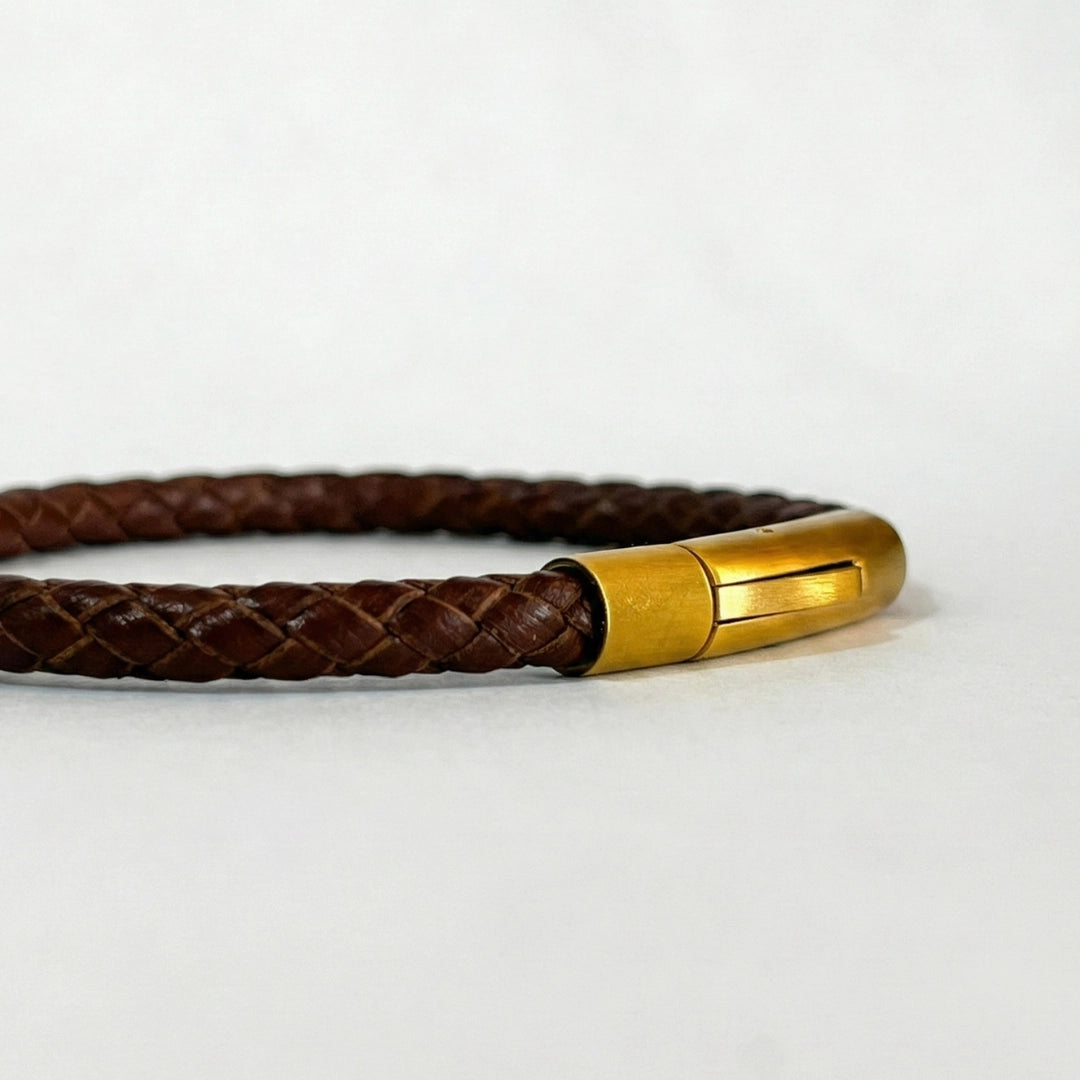 Pulsera de cuero trenzado 5 mm: Marrón oscuro
