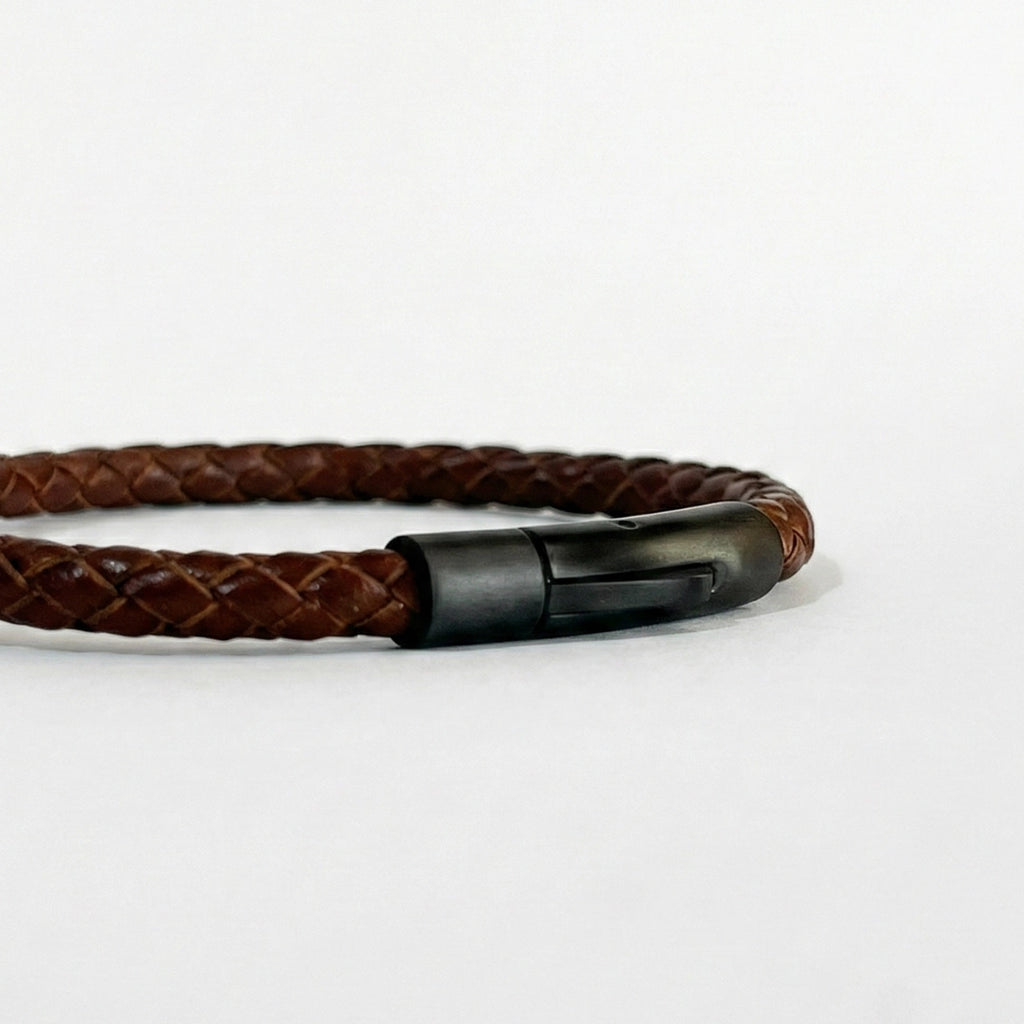 Pulsera de cuero trenzado 5 mm: Marrón oscuro