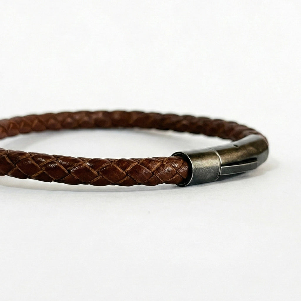 Pulsera de cuero trenzado 5 mm: Marrón oscuro