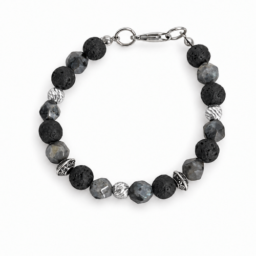 Cierre tipo clasp en acero inoxidable 316L de manilla de piedra natural para hombre