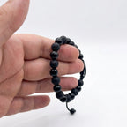 Pulsera Turmalina Negra Natural y Piedra Volcánica