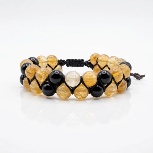 Pulsera con nudo en zic zac con piedras citrino amarillo y piedras ónix masculino 
