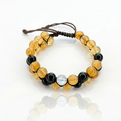 Pulsera con nudo en zic zac con piedras cuarzo amarillo para hombre