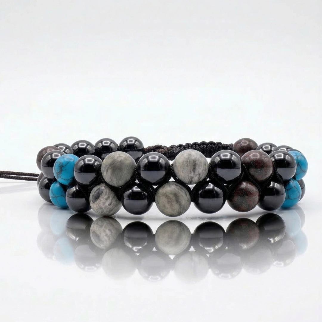 Pulsera con nudo en zic zac con hilo chino con piedras jaspes para hombres