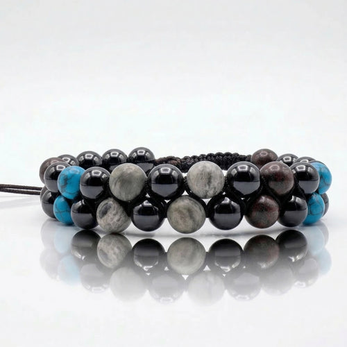 Pulsera con nudo en zic zac con hilo chino con piedras jaspes para hombres