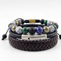 Pack de Pulseras para Hombre: Cuero y Piedras Naturales