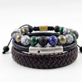 Pack de 3 pulseras KRV para hombre cayendo, combinando cuero y piedras naturales