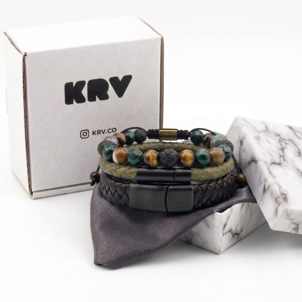 Combo de pulseras de regalo natural para hombre con caja joyería premium