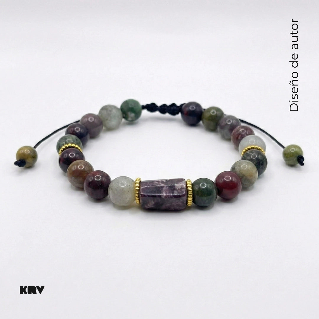 SET 2 pulseras: cuero genuino y Ágata India